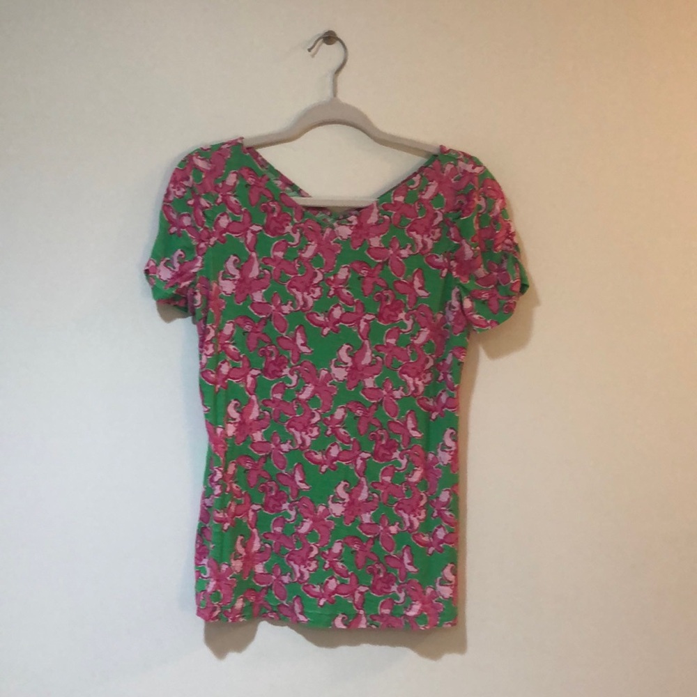 Lilly Pulitzer Fitted Green and Pink Short Sleeve Tee